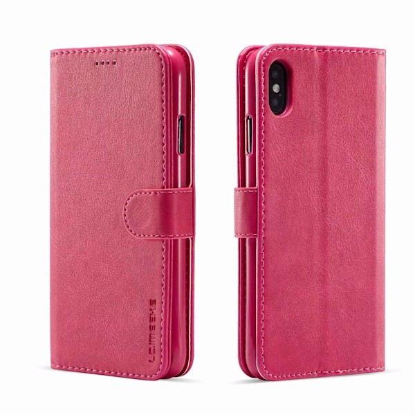 Etui til iPhone 14 Pro Rosarød Wallet med Kortholder Flip Kalveskind