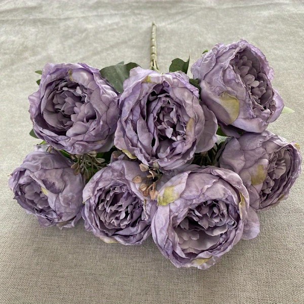 3 Bunter Silke Kunstige Peoner Vintage Peoner Kunstige Blomster Buketter Falske Peoner med Stilker for Purple 3 Bunches