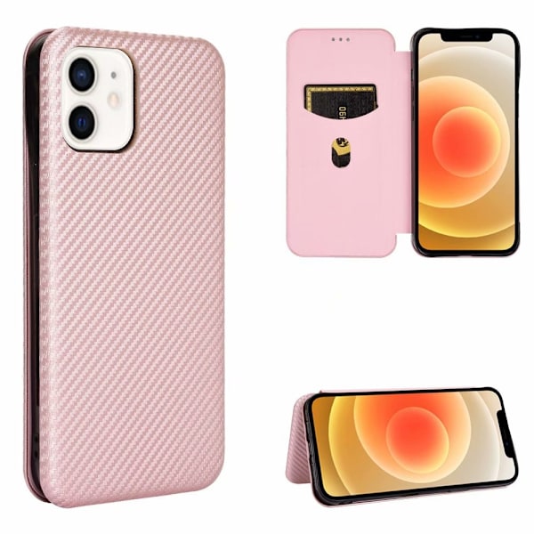Fodral för iPhone 13 Pro Roséguld Kolfiber Flip Plånbok med Korthållare Magnetisk Plånbok med Korthållare