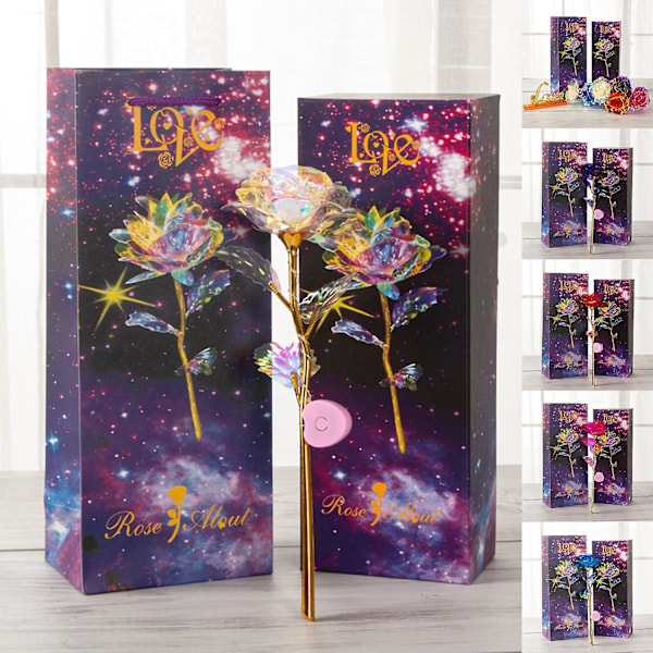 1 Set Konstgjord Blomma Självlysande Lättskött Stabil Bas Guld Folie LED Falsk Blomma Bröllopsgåva Blue