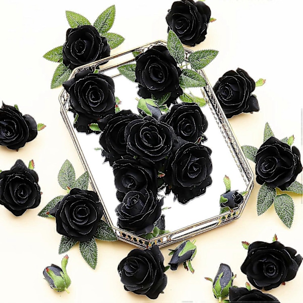 Kunstige roseblomster kombinasjonsbokssett inkluderer peoner, krysantemum, falske blomster, bulkblomsterblad med stilker Black