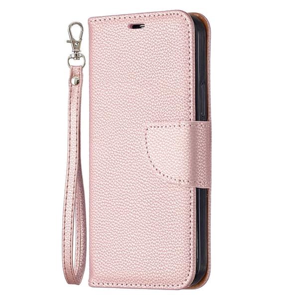 Etui til iPhone 13mini Rosaguld Pebbled Almindelig Flip Wallet med Kortholderrem
