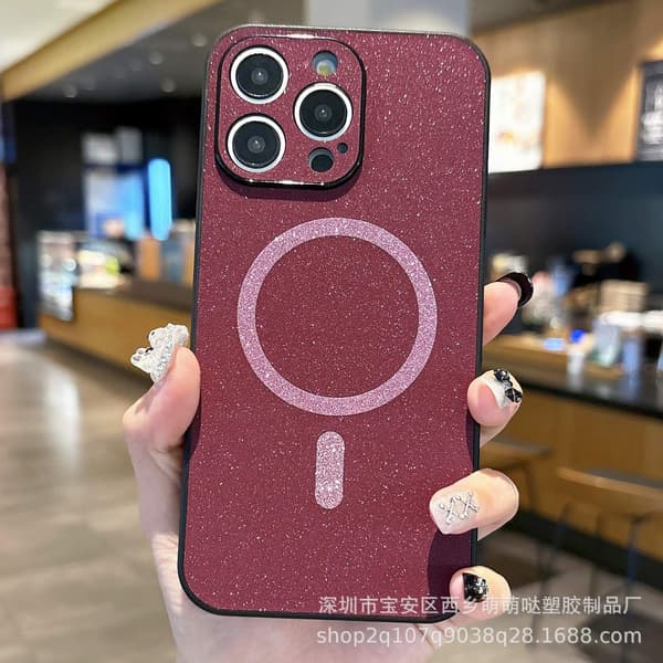 Etui til iPhone 16 Claret klassisk frostet glitter Magnetisk stjerne lædertekstur