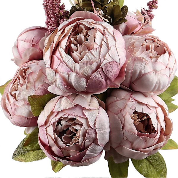 1 stk. Kunstige Blomster Vintage Kunstig Pæon Buket Bryllup Hjem Dekoration (Efterårs Bønnepasta)