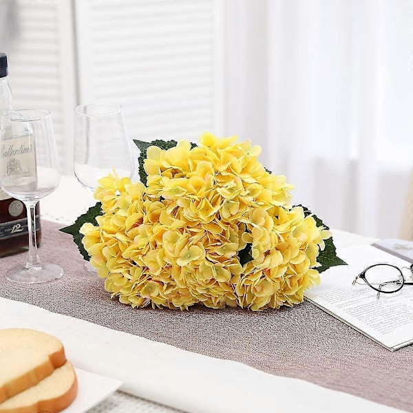 5 KPL Keinotekoisia Hortensia Silkkikukkia Yksittäinen Varsi Tekohortensia Kimppuja Juhliin Häihin Pöytäkoristeisiin Kodin Sisustukseen (Sininen) Yellow