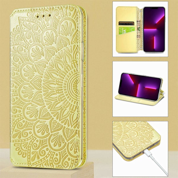 Etui til iPhone 14 Plus gul Export Magnetisk Flip Wallet med Kortholder Stand Wallet med Kortholder