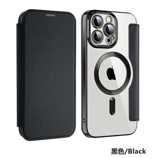 Fodral för iPhone 13 Pro svart Magnetisk Plånbok med Korthållare Enkel Elektropläterad Transparent