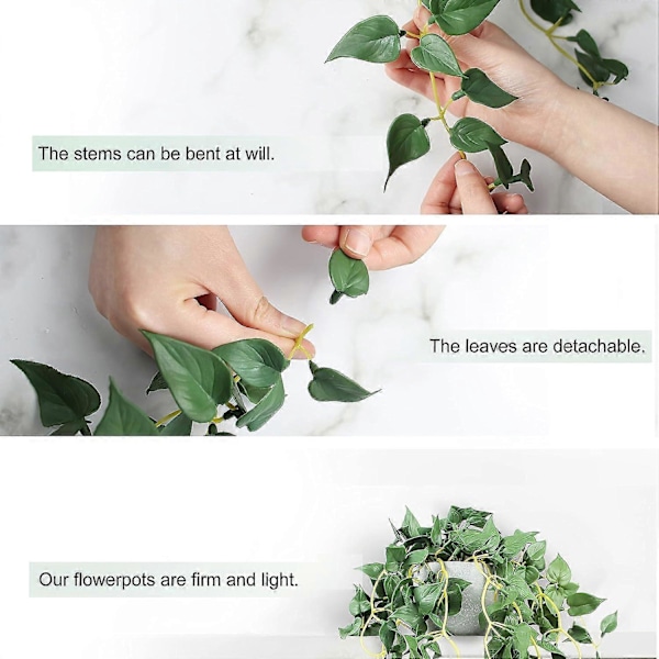 Hängande Växter Konstgjorda Hängväxter med Krukor, 2-pack Konstgjorda Hängväxter, Faux Anthurium Blad Hängande Korgväxt för Vägg Hem Rum Ute 1