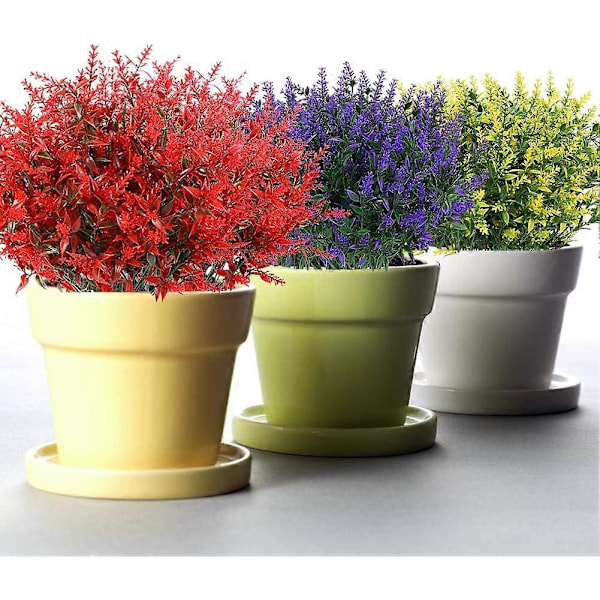 Kunstige Lavendelblomster Planter 8 Stykker, Livaktige UV-bestandige Falske Busker Grøntområder Bukett Red 4