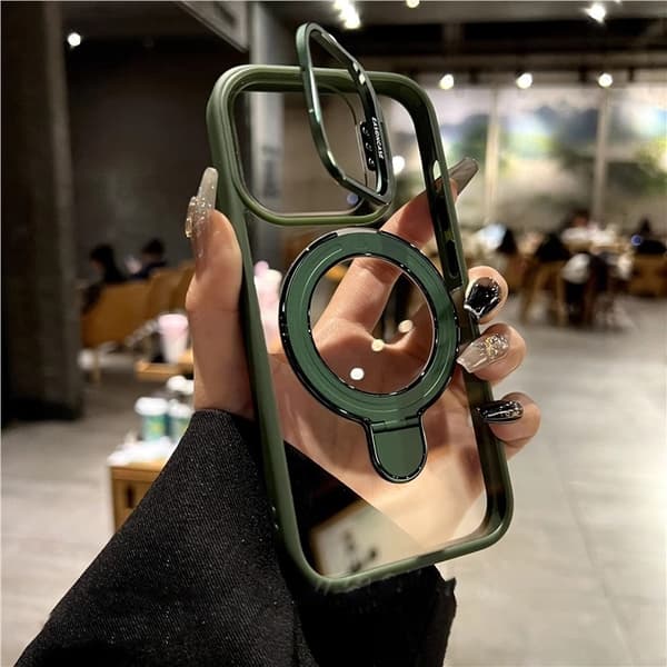 Fodral för iPhone 14 Pro Magnetiskt Stativ Linsdetalj Mörkgrön Noz30814