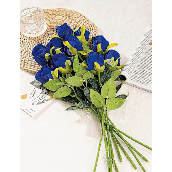 10 kpl Keinotekoisia silkkiruusuja, tekokukkakimppu pitkillä varsilla häihin, kodin juhlakoristeluun (Beige) Royal Blue