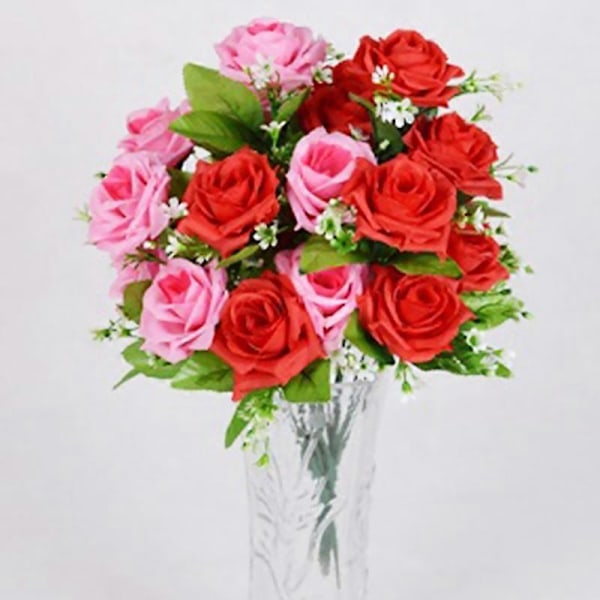 1 Bukett Konstgjord Blomma Ingen Vissning Elegant 12 Huvuden Dekorativ Vacker Faux Sidenros Blomma Hemdekoration Red