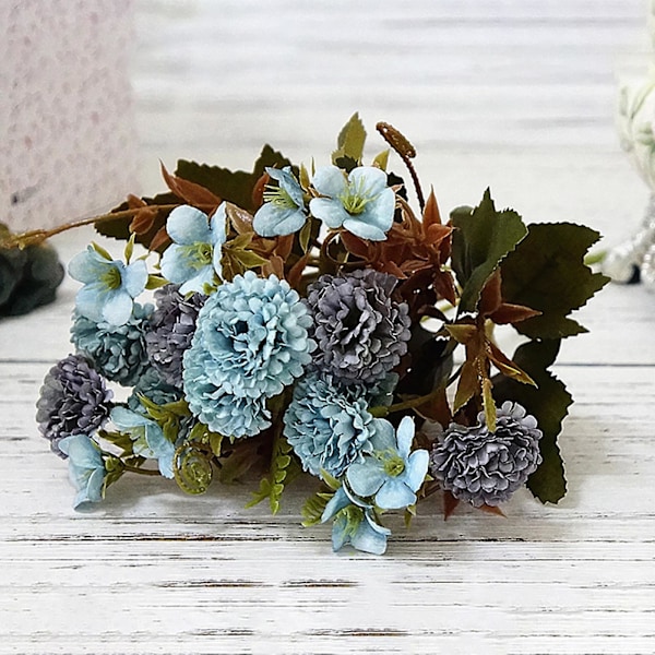 1 Bukett Kunstige Potteplanter Elegant Simulasjon Stoff Kunstig Nellik Dekor for Stue Blue
