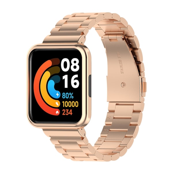 Ruusukultainen metallihihna kellokehyksellä, yhteensopiva Xiaomi Redmi Watch2 Lite International Version -kellon kanssa