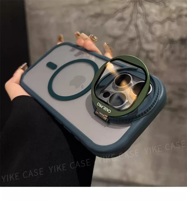 Etui til iPhone 16 Plus Green Ridge Kreativt Flip Briller Stativ Magnetisk Transparent