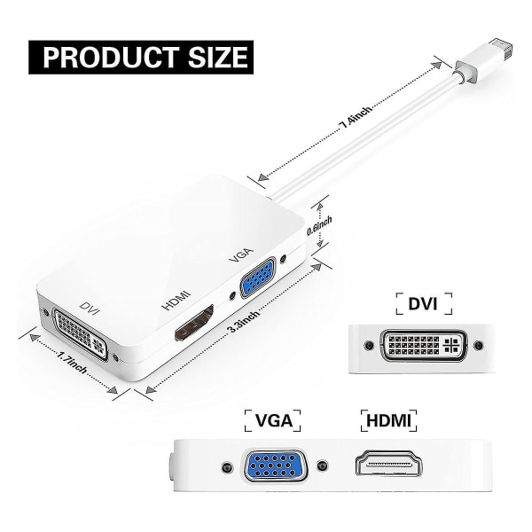 Ny adapter 4k, Mini Displayport till HDMI-kompatibel/vga/dvi-video (vit)