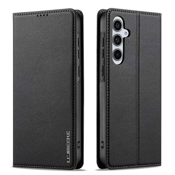 Kotelo iPhone 16 Prolle, musta magneettinen lompakko korttipidikkeellä ja läpällä