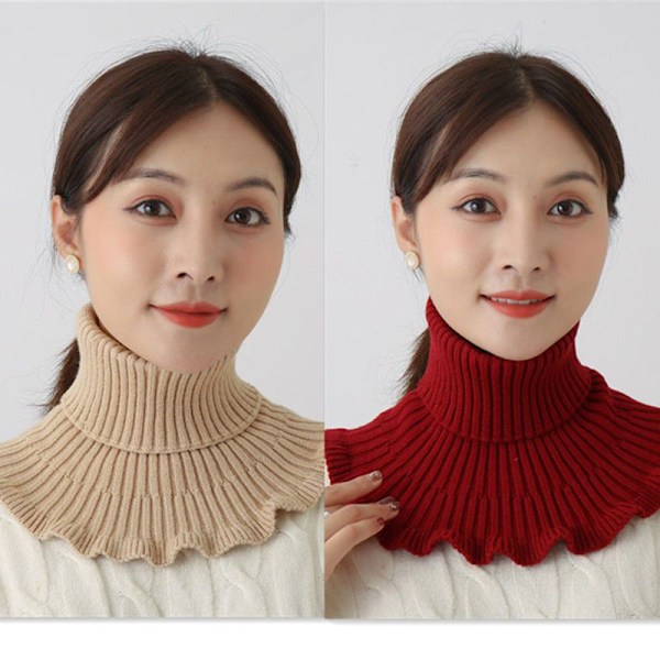 Dam Fejk Krage Varmt Nackskydd Bandana Mångsidig D [Wool scarf 2 pack] khaki wine red