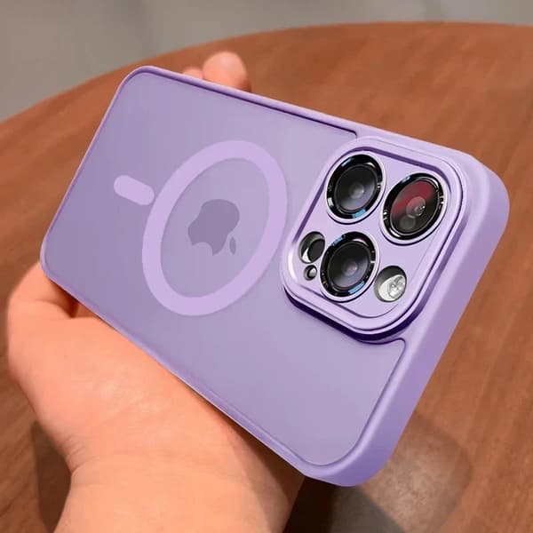 Etui til iPhone 16 Frostet Magnetisk Linsedetalj Oransje Lys Lilla