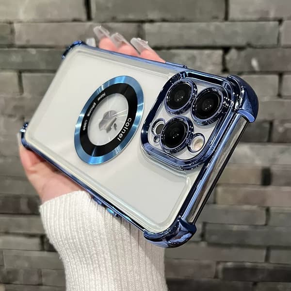 Fodral för iPhone 15 Plus Elektropläterad Klar Magnetisk Klar Blå