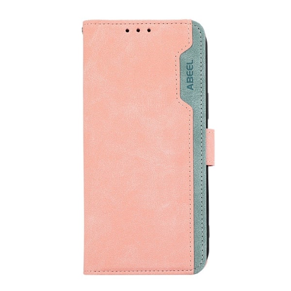 Fodral för iPhone 15 rosa RFID-blockerande frostad blandad media kontrastfärg plånbok med korthållare