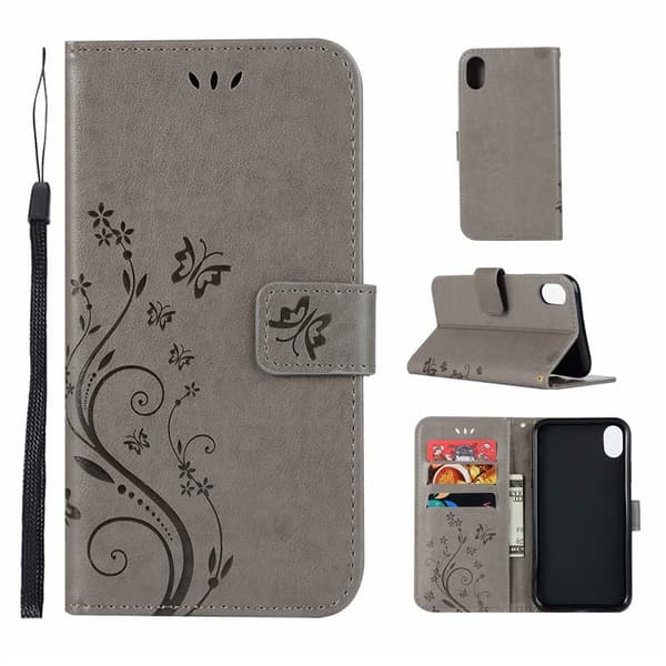 Etui til iPhone 15 Pro Max grå Wallet med kortholder Flip Butterfly 3D præget