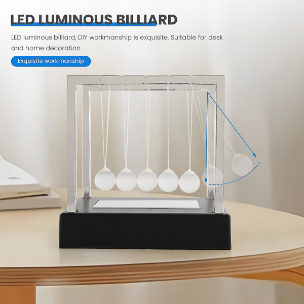 Nya Newtons Cradle Led Light Up Kinetic Energy Home Office Science Leksaker
