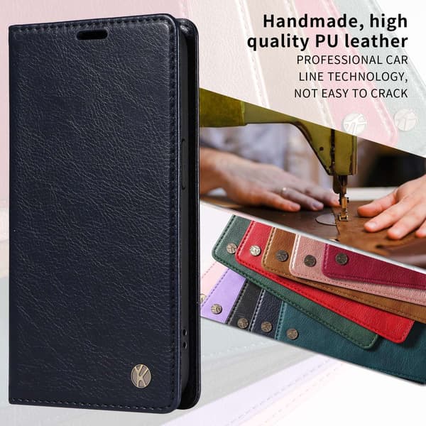Etui til iPhone 14 Plus, kongeblå, tekstureret magnetisk pung med kortholder og flip