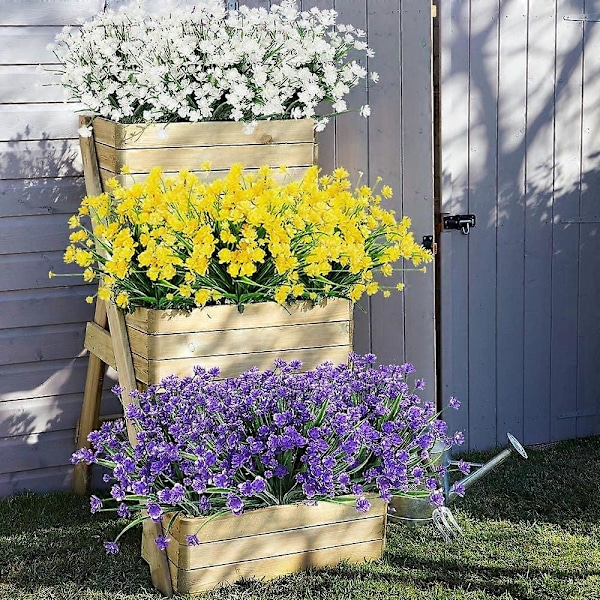 8 Bundter Kunstige Fake Blomster UV-bestandige Buske Planter, Falsk Plastik Grønt Yellow 8