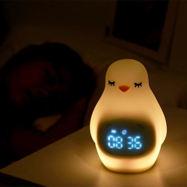 Pingvin Visuell Väckarklocka Snooze Sömnträning Nedräkningstimer med Dimbar Nattlampa