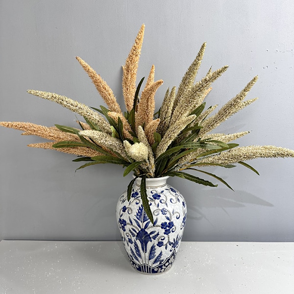 Multi-Hoved Rør Kolbe Efterårsfarve Kunstige Blomster til Boligindretning & Filmrekvisitter Single foxtail grass white