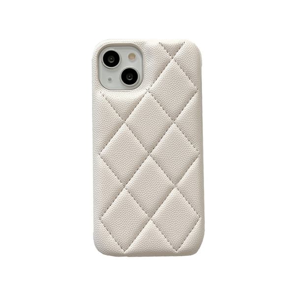 Fodral för iPhone 14 Pro Max Vit diamantmönster ins diamant kaviar lädertextur