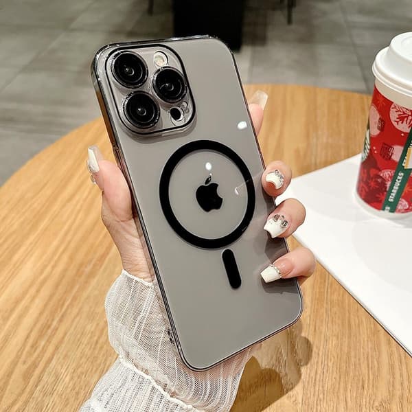 Etui til iPhone 16 Plus Klart Magnetisk Linsedetalje Slank Profil Klar Sort Noz24795