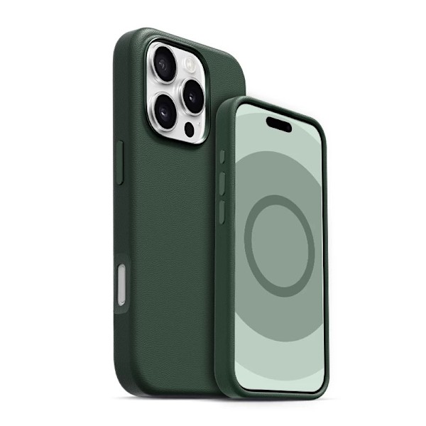 Fodral för iPhone 16plus knapphålighet + magnetisk läderanimation + LOGO grönt läder Magnetisk popup officiell high-end