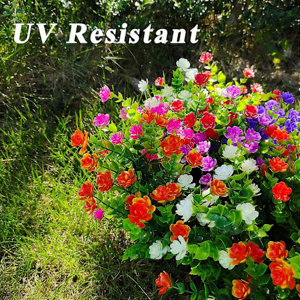 21 Bundter Kunstige Planter UV-Resistente Kunstige Buske Plastik Kunstige Blomster Falske Planter 7 Farver