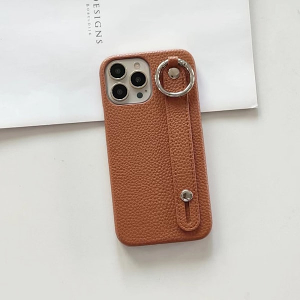 Etui til iPhone 13pro brun Pebbled håndledsring stand