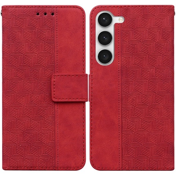 Kotelo iPhone 13pro MAX punainen geometrinen kohokuvioitu pehmeäpintainen sekoitemateriaali lompakko korttipidikkeellä