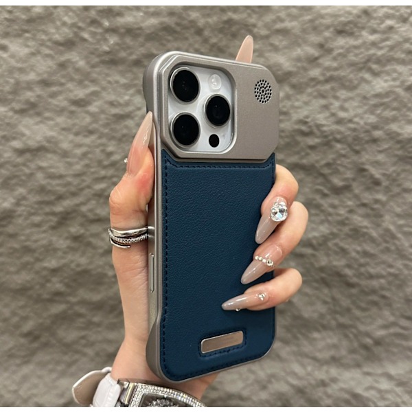 Etui til iPhone 16 blå Ramløs Aromaterapi Læder Magnetisk Metal