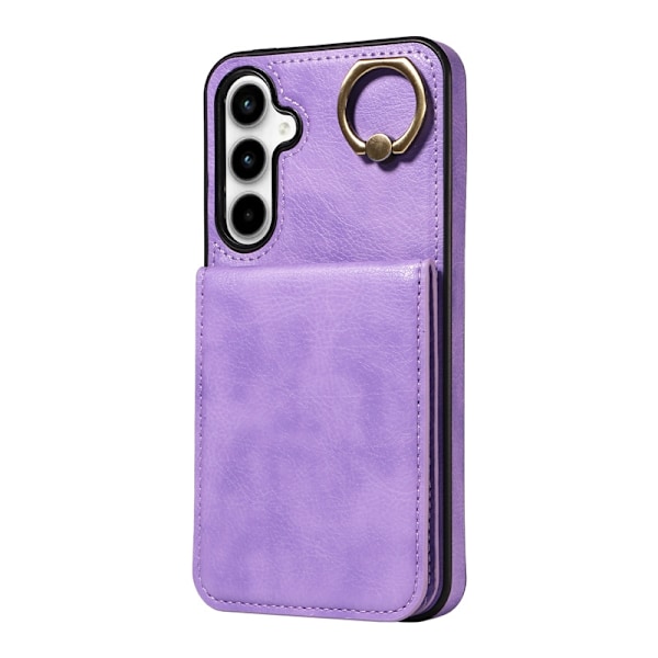 Kotelo iPhone 13 Pro Maxille, violetti litsi-kuvio, ylä- ja alaosa avoin korttikotelo - Ripustusrenkaalla, kivikuvioinen lompakko korttipidikkeellä ja rengassoljella