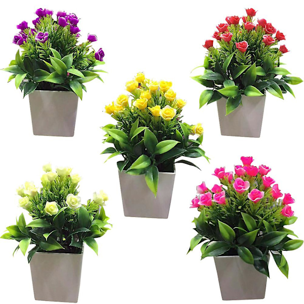 Konstgjord Blomma Delikat Miljövänlig Plast Mini Falska Krukväxter för Hemmet Red