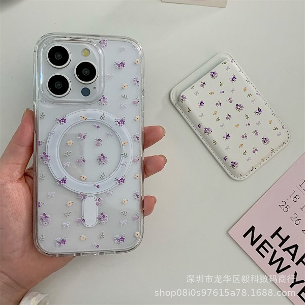 Kotelo iPhone 15 Prolle Magneettinen puhelinkotelo Perhossolmukekukka magneettinen korttipidike nahkaa
