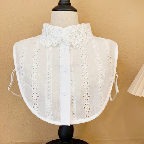 Naisten tekoviulus irrotettava puoli irrotettava korealainen tyyli La Cotton base lace collar White D