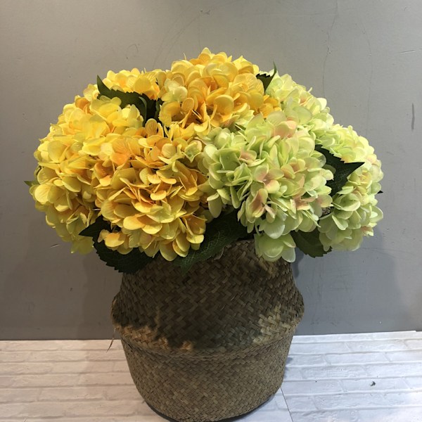 Konstgjord Hortensia Bröllopsbukett Enkel Stjälk med Två Blad Heminredning Orange,