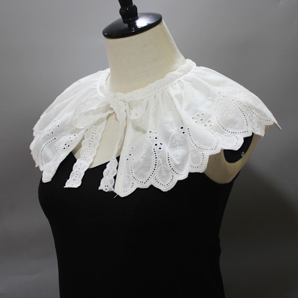 Dame falsk krage Avtakbar halv Bomull Hul Broderi White