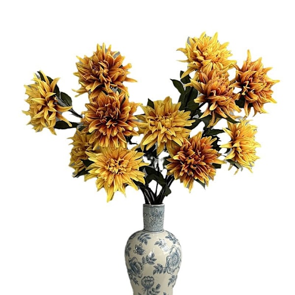Högkvalitativ PU Dahlia Simulation, Höst Retro Floral Rekvisita, Fyllig Chrysanthemum PU Touch Blomma PU Dahlia Autumn Coffee