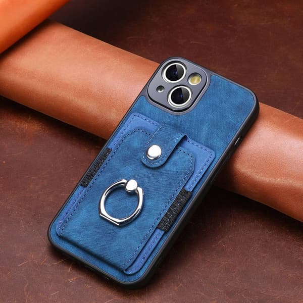 Etui til iPhone 14 Pro blå Kortholder Vintage Metal Ring