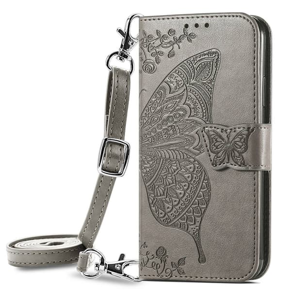 Etui til iPhone 15 grå Crossbody talje lang rem pung med kortholder læder