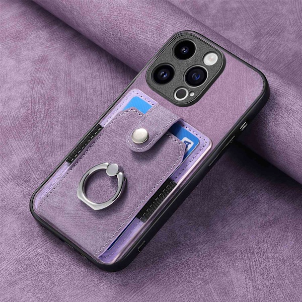 Fodral för iPhone 13 Ljuslila Korthållare Enkel Retro Hårdvara Ring Bil Magnetisk