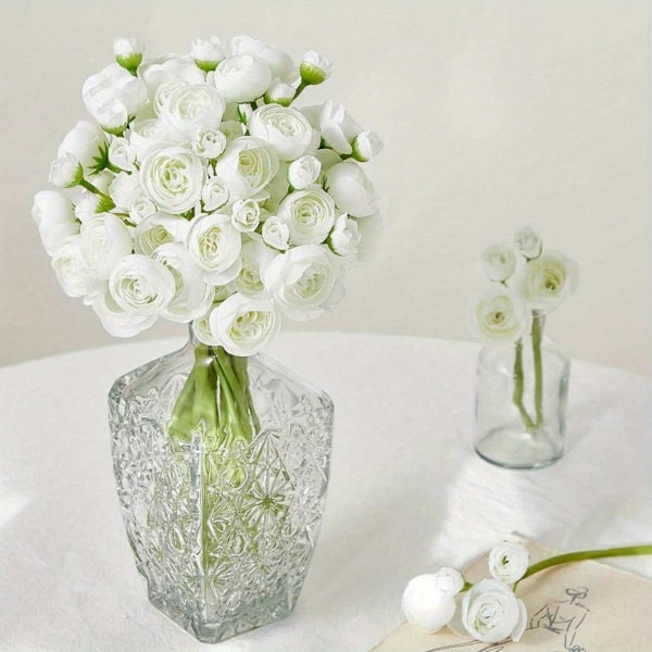 3 Bunter Lange Stilker Ranunkler Kunstige Kameliablomster for Bryllup, Fester og Hjemmeinnredning, Perf Pink 3 Bunches
