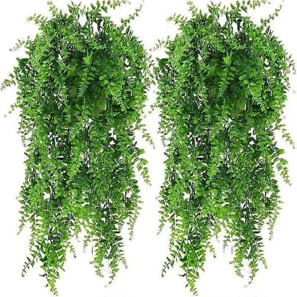 2 st Boston Fern Buske Konstgjord Falsk Vinranka Växter Dekor Plast Grönska Konstgjorda Växter Vinrankor Hängande Växt